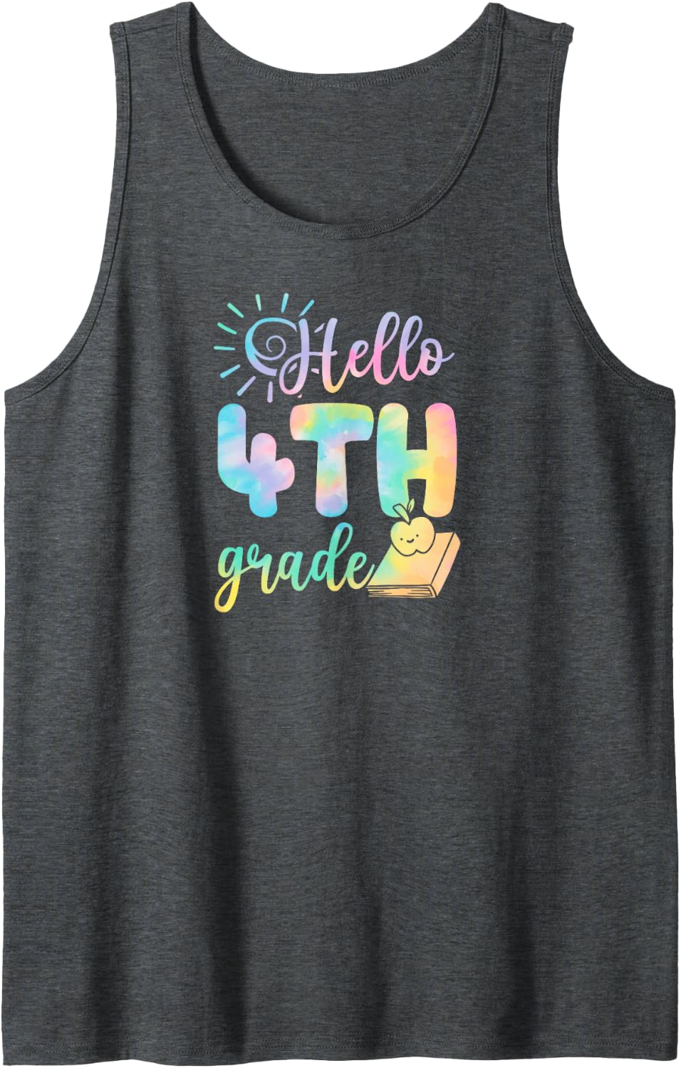 Hello 4th Grade Fourth Grader School Picture Day Sunshine Sleeveless Tank Top - Dark Heather Grey