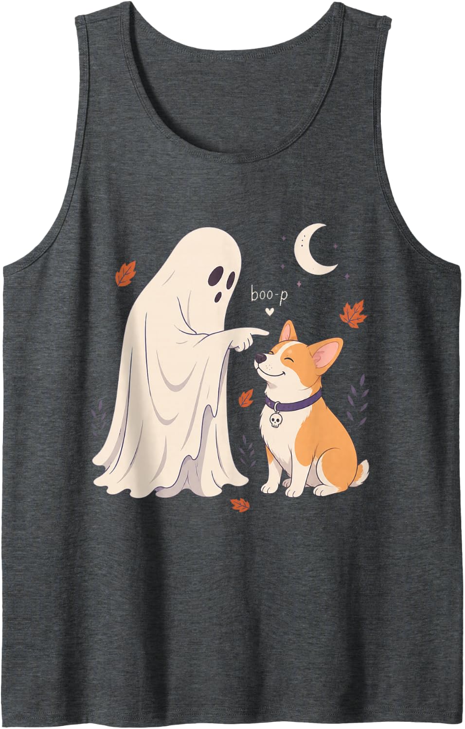 Funny Ghost Corgi (Pembroke Welsh) Dog Boop Halloween Women Tank Top - Dark Heather Grey