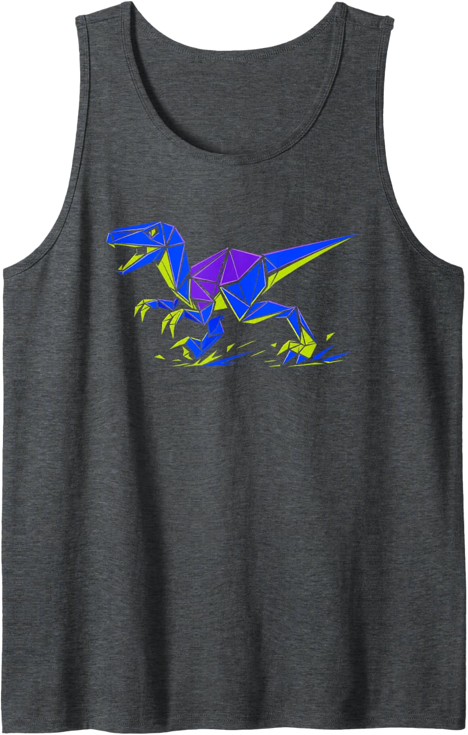 Origami Velociraptor Geometric Dinosaur Sleeveless Tank Top - Dark Heather Grey