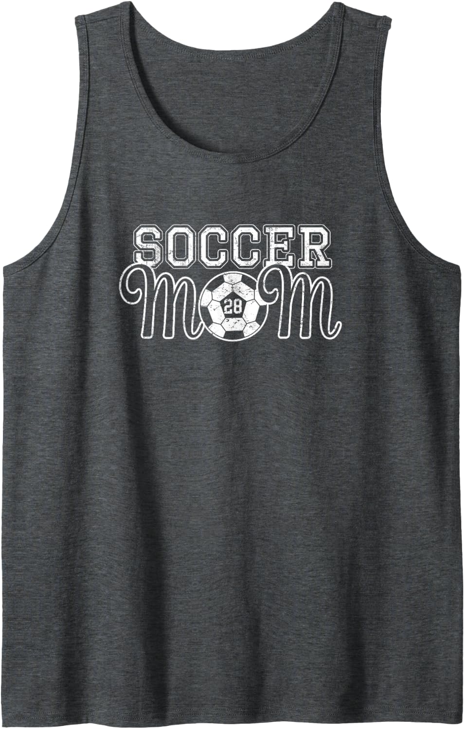 Vintage White Number 28 Soccer Mom #28 Player Jersey Shirt Tank Top - Dark Heather Grey