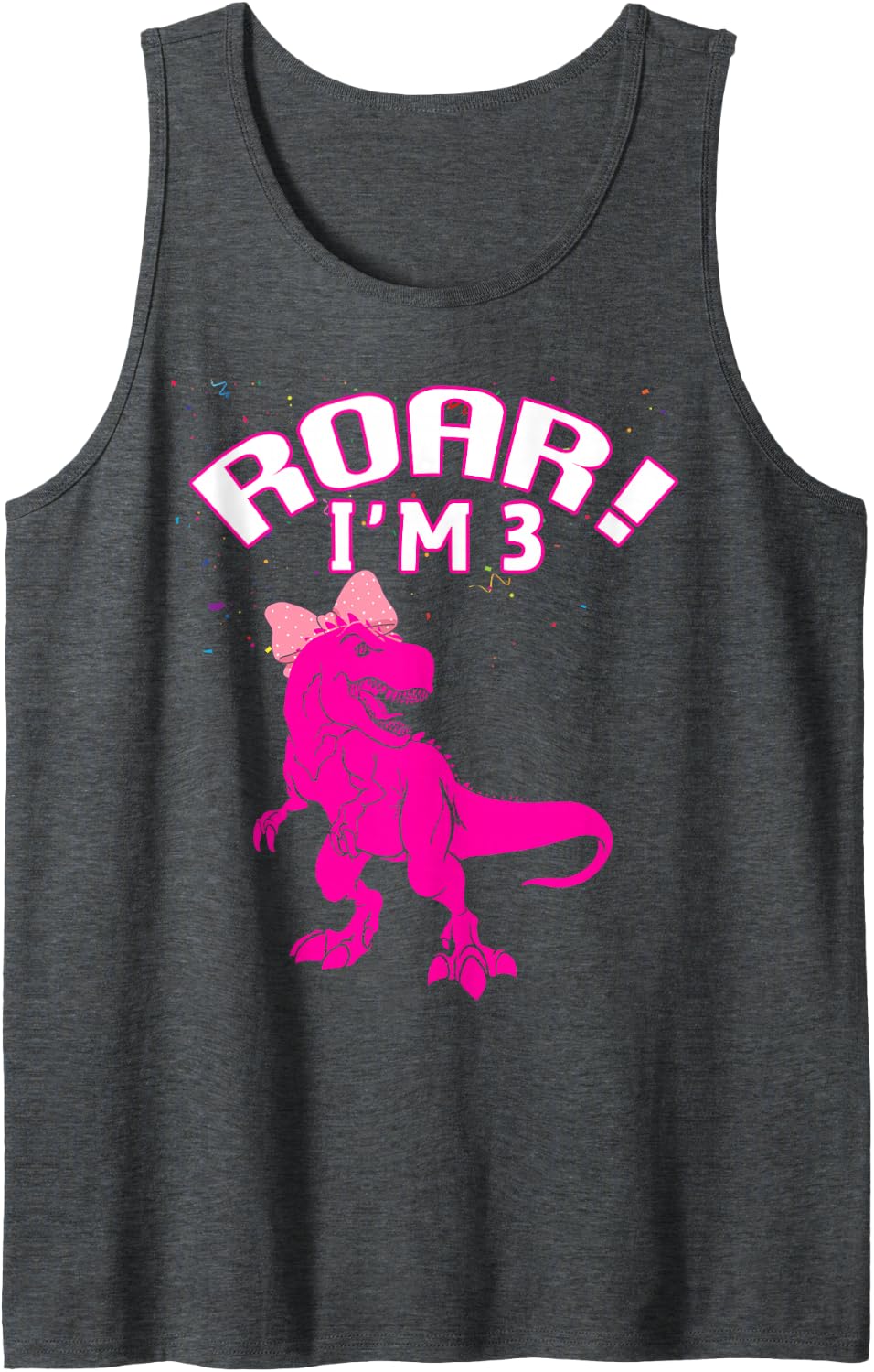 Roar I'm 3 Years Old Birthday Funny Dinosaur T-Rex Girl Sleeveless Tank Top - Dark Heather Grey