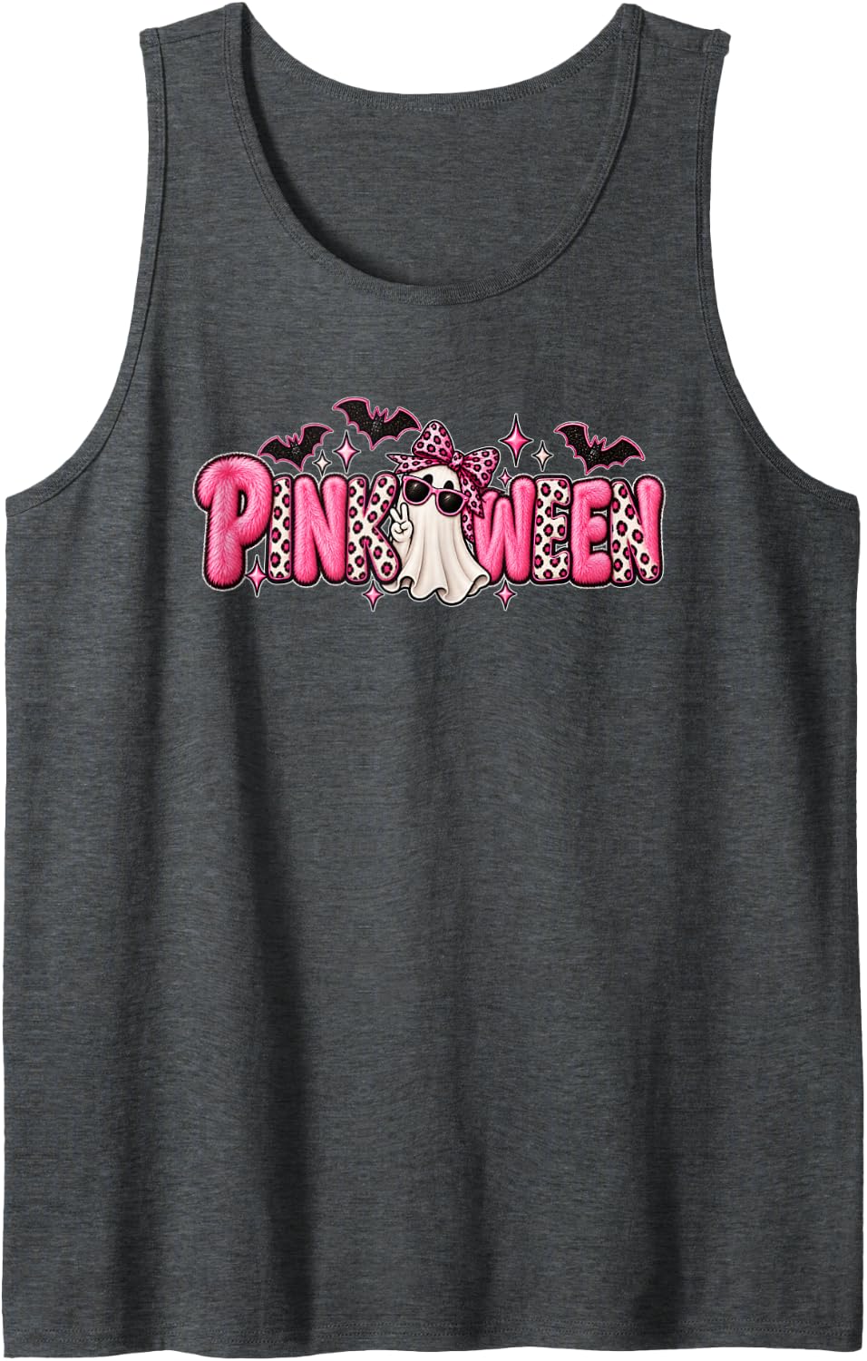 Cute Pinkoween Pink Ghost Girly Halloween Women's Girls Sleeveless Tank Top - Dark Heather Grey