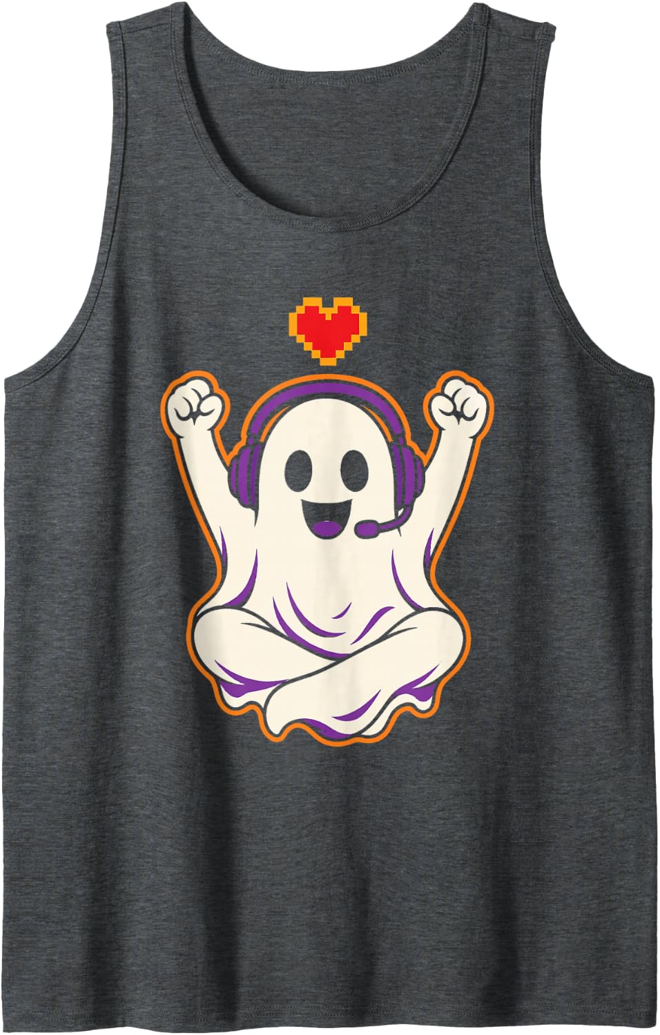 Halloween Video Game Lover Cute Ghost Gamer Spooky Season Tank Top - Dark Heather Grey