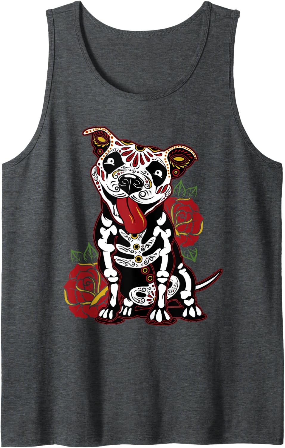 Pitbull Sugar Skull Shirts for Women, Men Pitbull Mom, Dad Tank Top - Dark Heather Grey