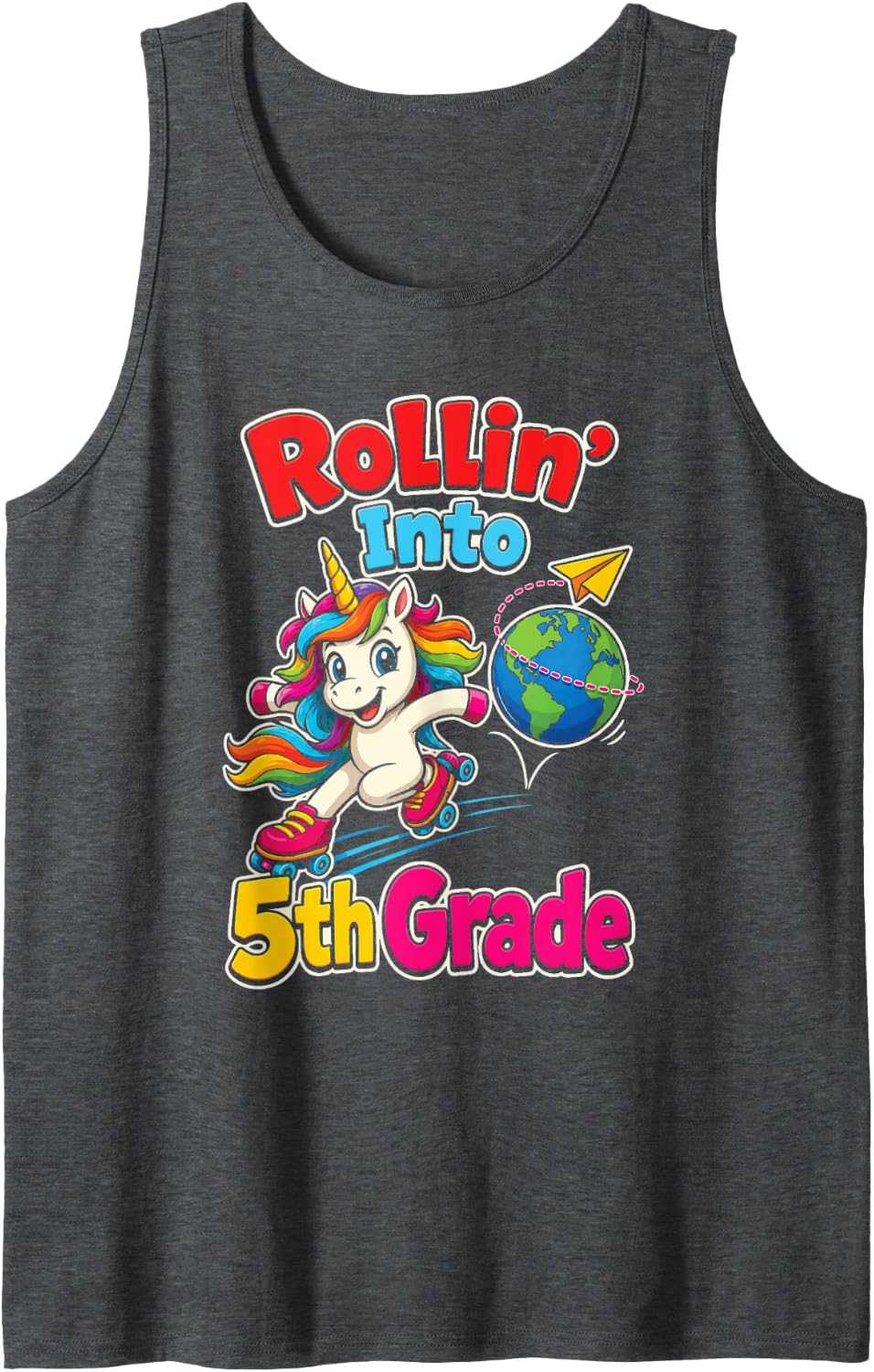 5th Grade Unicorn Rollin' Into Fifth Grade Sleeveless Tank Top - Dark Heather Grey