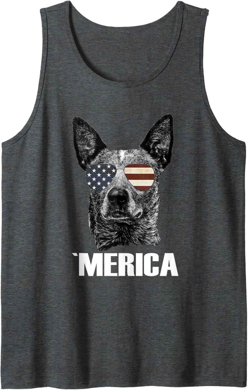 4th July Blue Heeler Dog Merica Patriotic USA Flag Cute Tank Top - Dark Heather Grey
