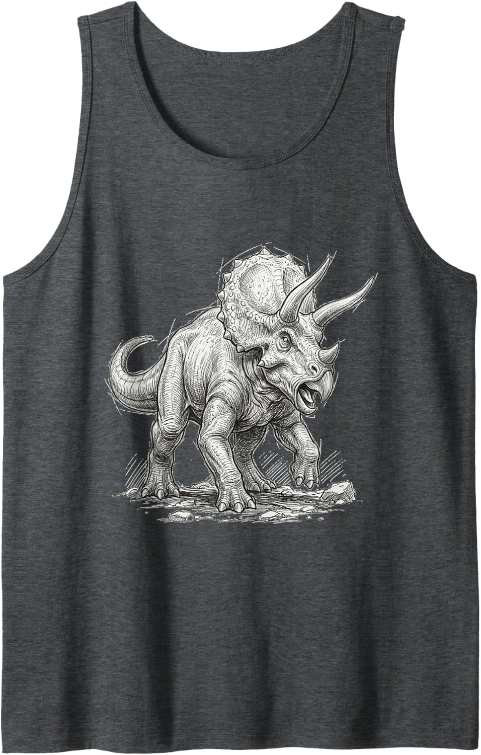 Triceratops Dinosaur Prehistoric Dinosaur Motif Sleeveless Tank Top - Dark Heather Grey
