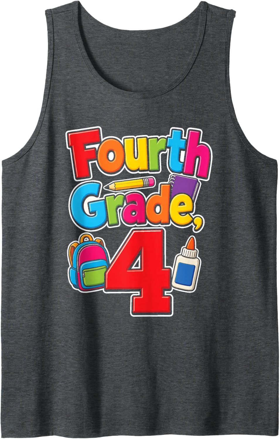 Fourth Grade Kids First Day of Elementary School Sleeveless Tank Top - Dark Heather Grey