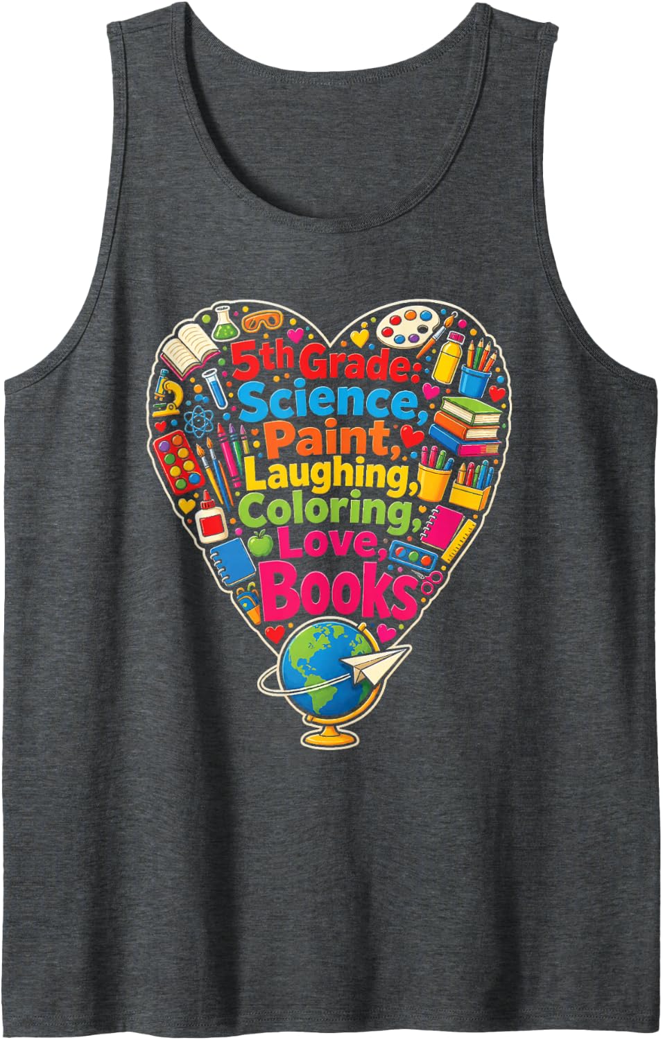 5th Grade Science Paint Laughing Coloring Love Books Sleeveless Tank Top - Dark Heather Grey