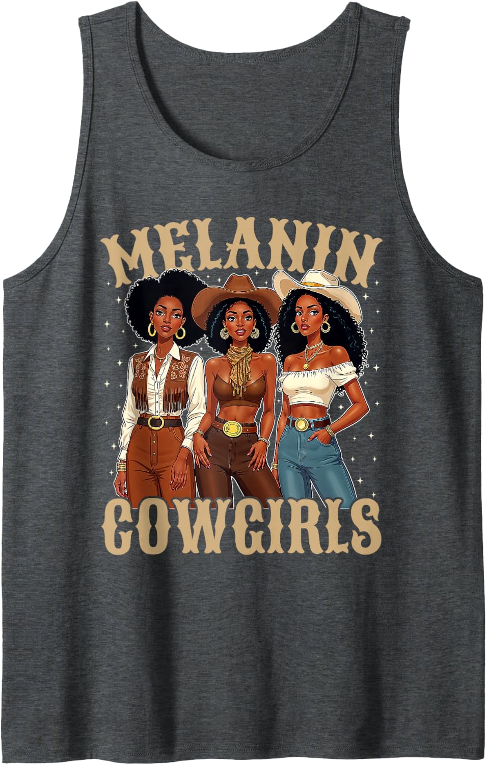 Melanin Cowgirls Black Cowgirl Western Rodeo Country Women Sleeveless Tank Top - Dark Heather Grey