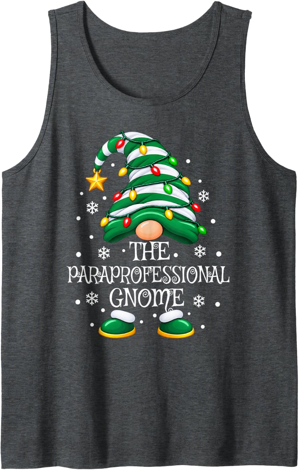 Paraprofessional Gnome Christmas Pajamas Matching Family Sleeveless Tank Top - Dark Heather Grey