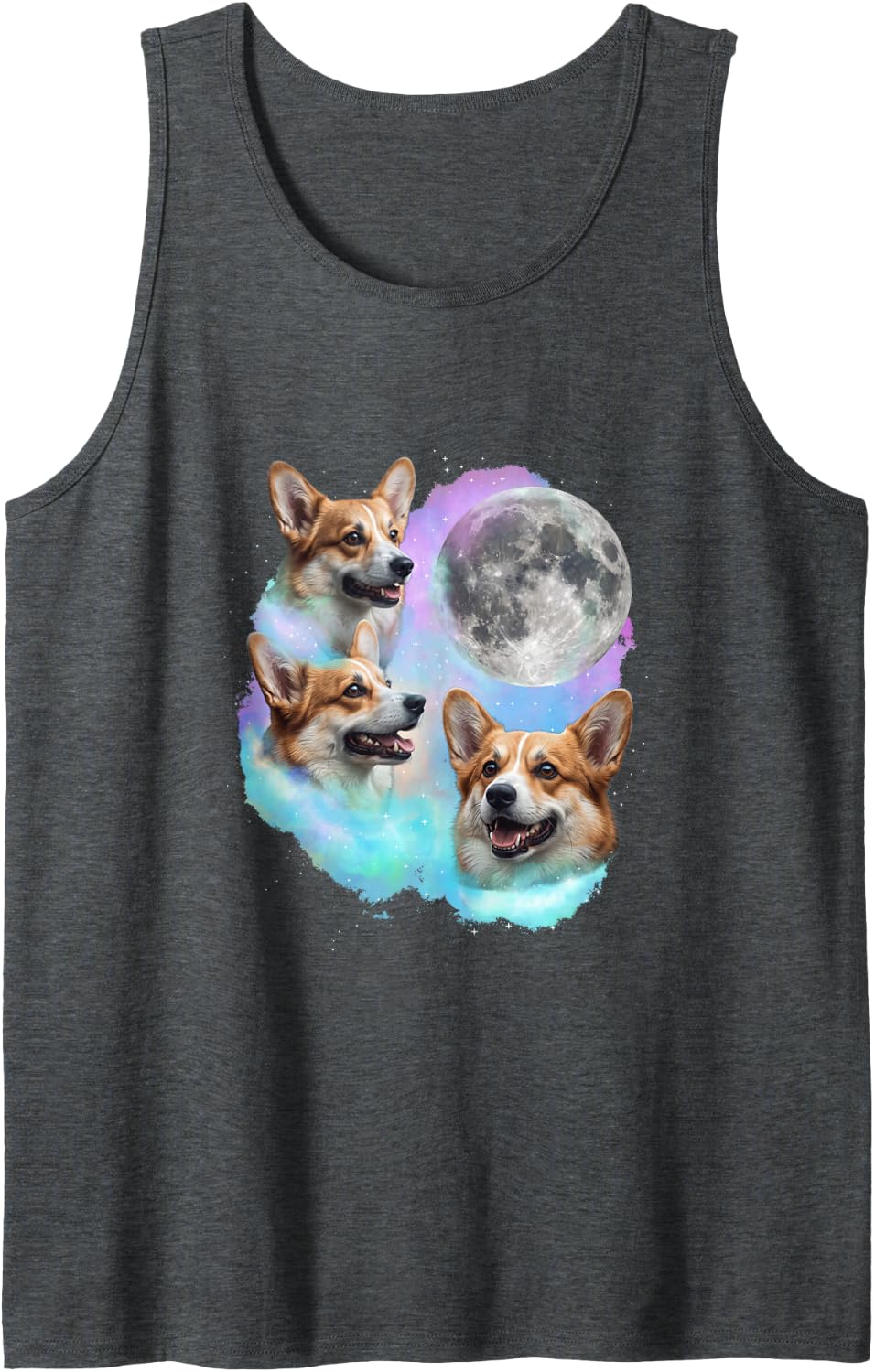 3 Corgis Howling At Moon - Welsh Corgi Dog Lover Corgi Dad Sleeveless Tank Top - Dark Heather Grey