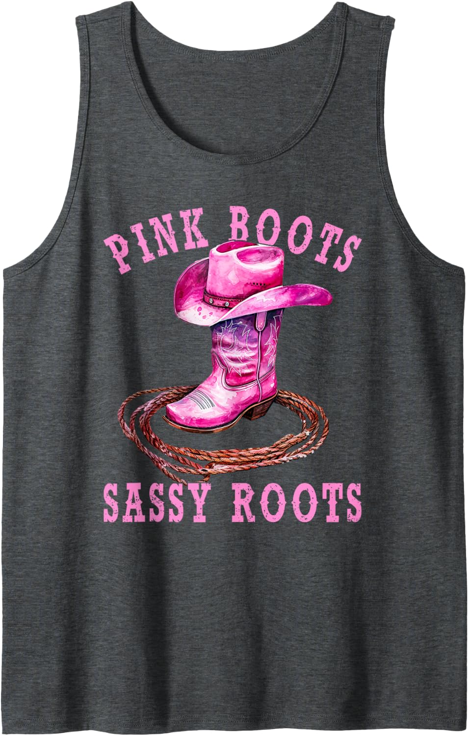 Pink Boots Sassy Roots Western Cowgirl Tank Top - Dark Heather Grey