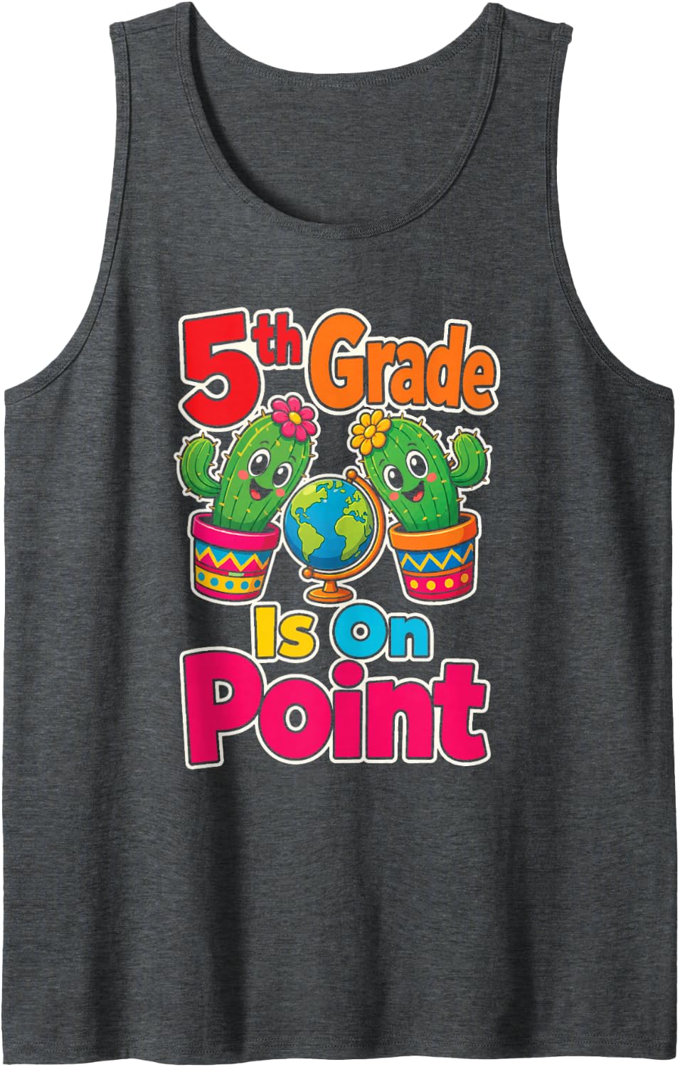 5th Grade is On Point Cactus Cartoon First Day Kids Sleeveless Tank Top - Dark Heather Grey