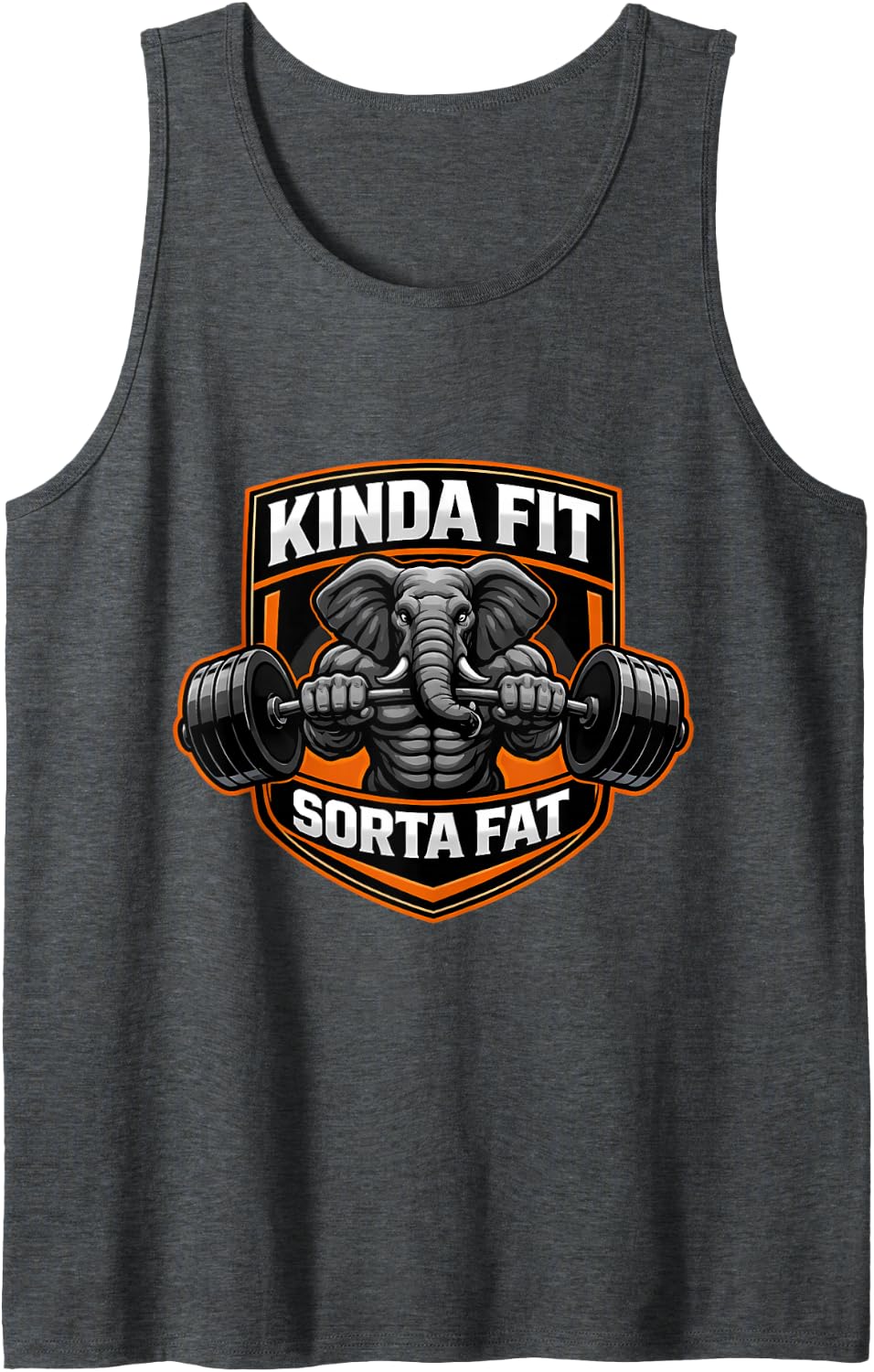 Kinda Fit Sorta Fat Funny Gym Elephant Weightlifting Chubby Tank Top - Dark Heather Grey