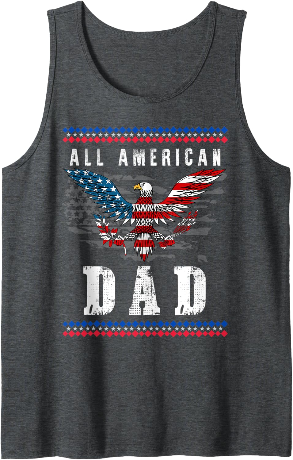4th of July American Flag Dad Tank Top - Dark Heather Grey