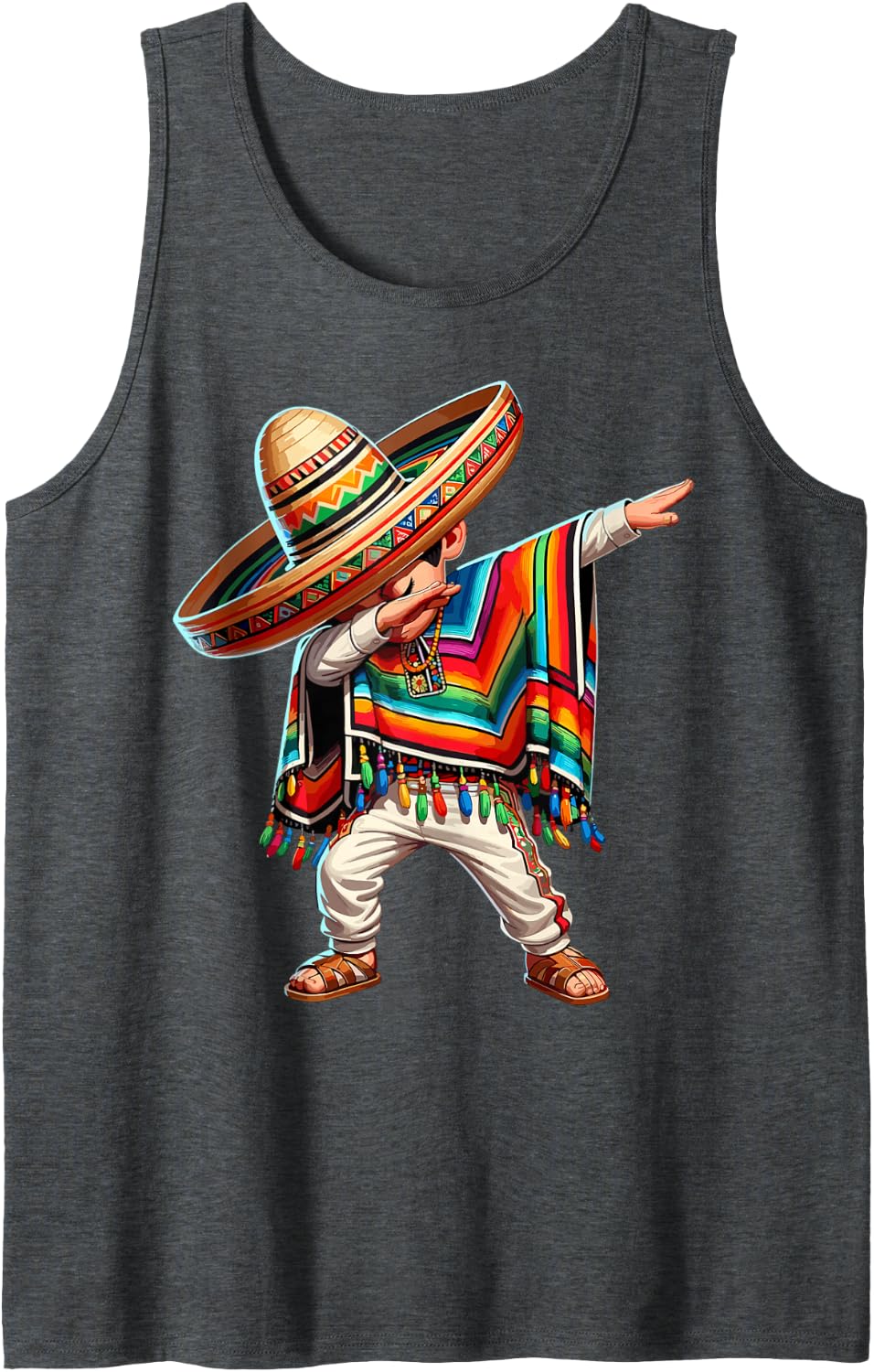Mexican Boy Dabbing Poncho Cinco de Mayo Tank Top - Dark Heather Grey