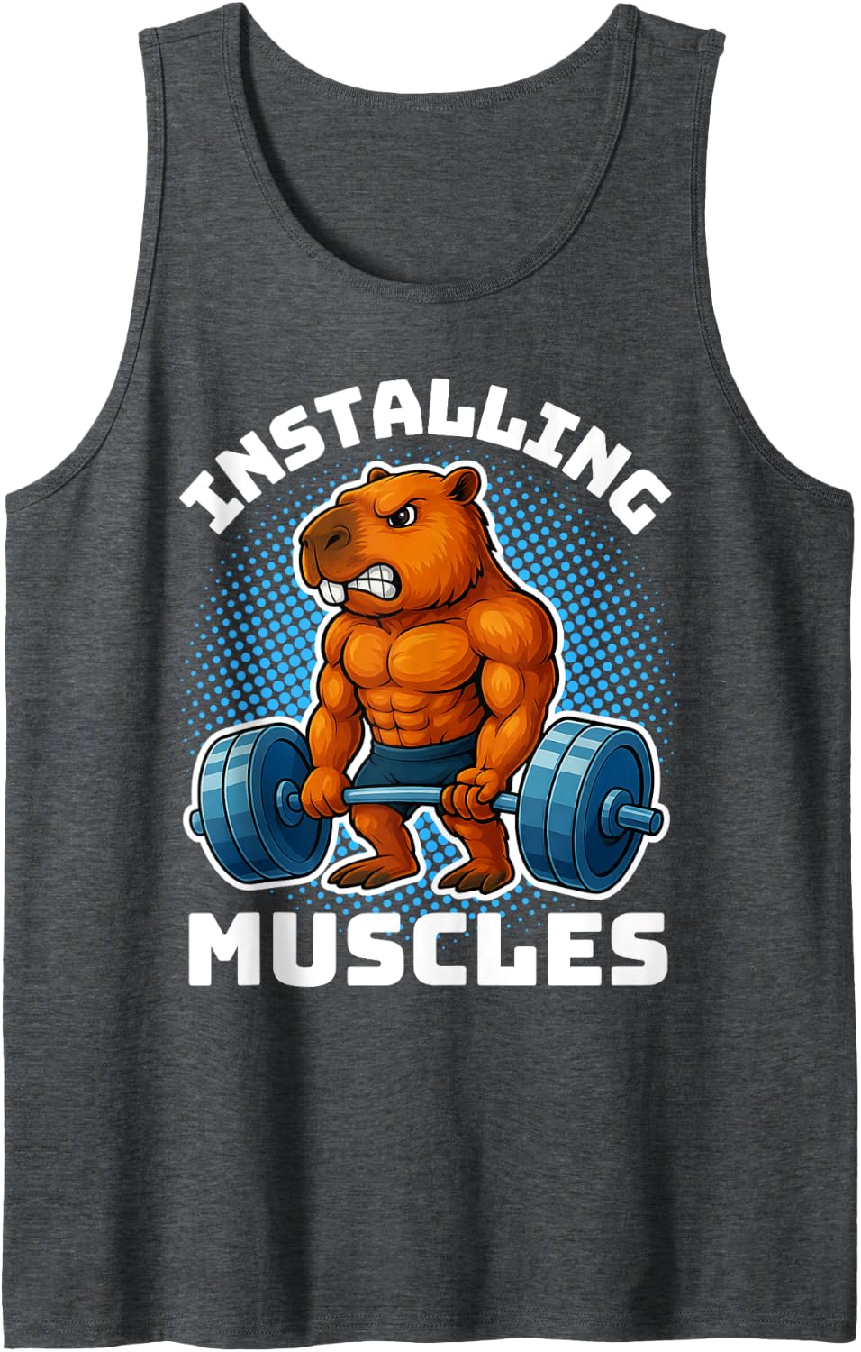 Installing Muscles Capybara Weightlifting Gym for Boys Men Tank Top - Dark Heather Grey