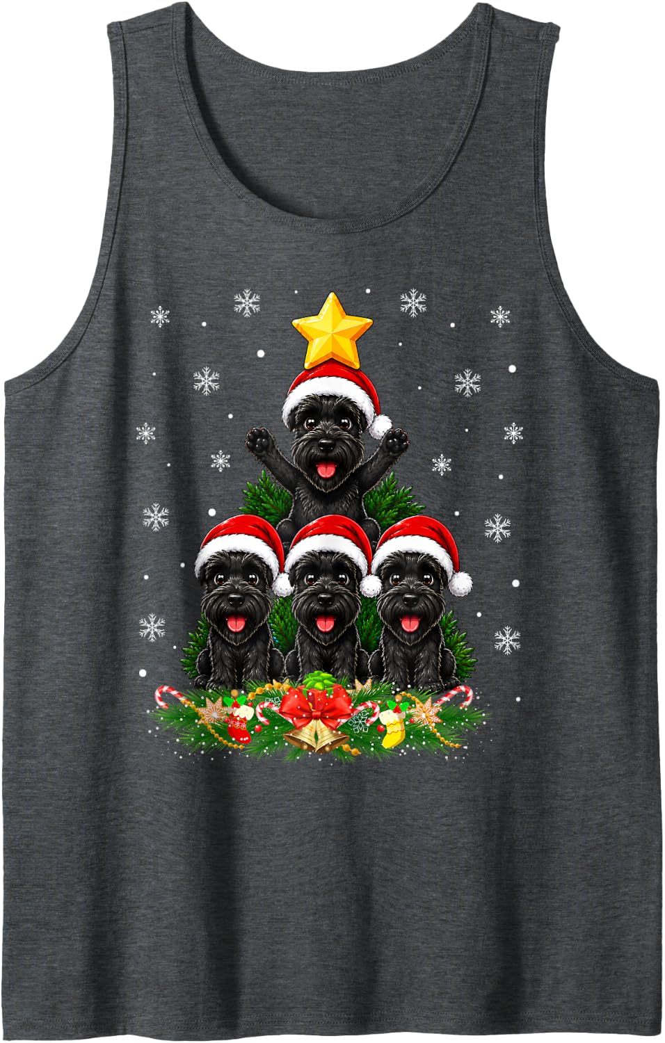 Cute Giant Schnauzer Dog Christmas Tree Festive Xmas Sleeveless Tank Top - Dark Heather Grey
