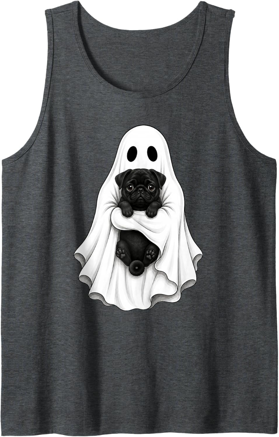 Ghost Black Pug Funny Dog Halloween Sleeveless Tank Top - Dark Heather Grey