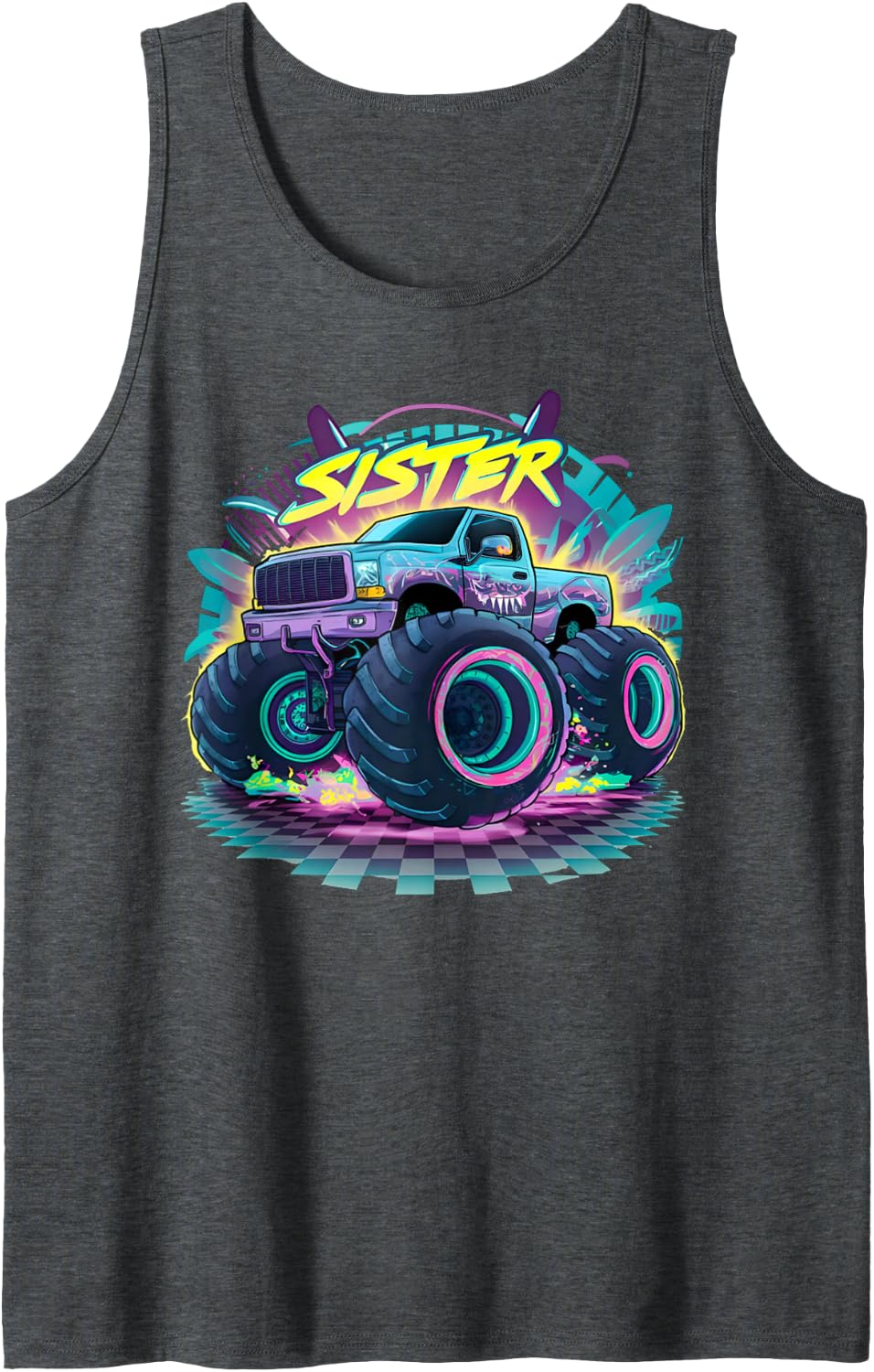 Monster Truck Sister Monster Trucks are My Jam Cars Lovers Sleeveless Tank Top - Dark Heather Grey