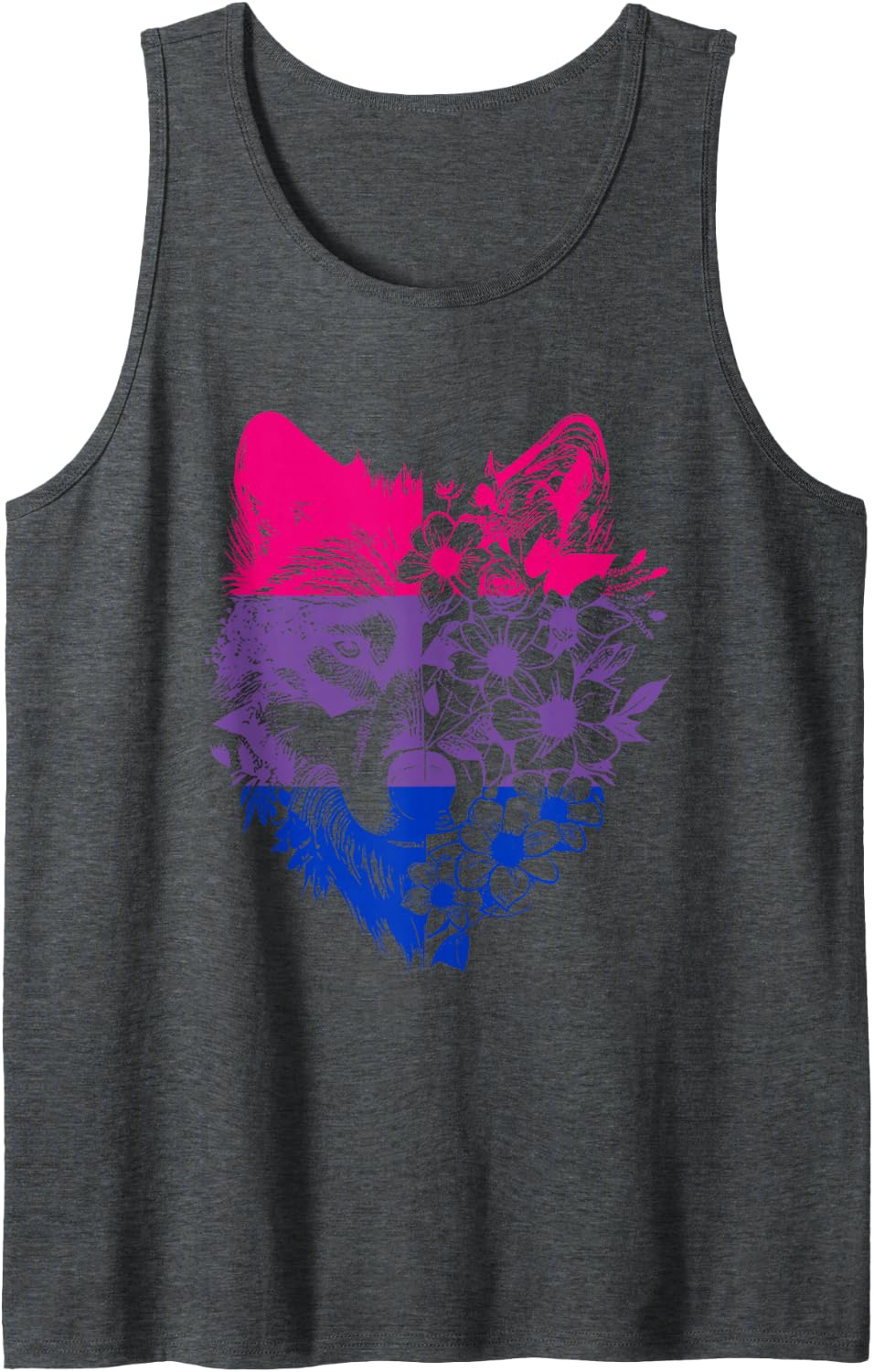 Bisexual Flower Wolf Bisexuality Bi Pride Bisexual Flag LGBT Sleeveless Tank Top - Dark Heather Grey