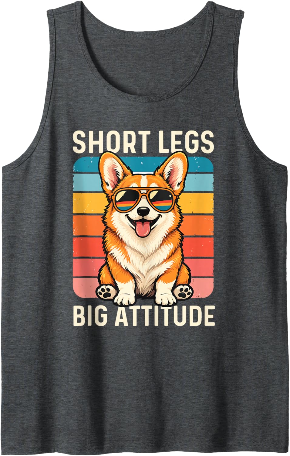 Short Legs Big Attitude - Welsh Corgi Dog Lover Corgi Dad Sleeveless Tank Top - Dark Heather Grey