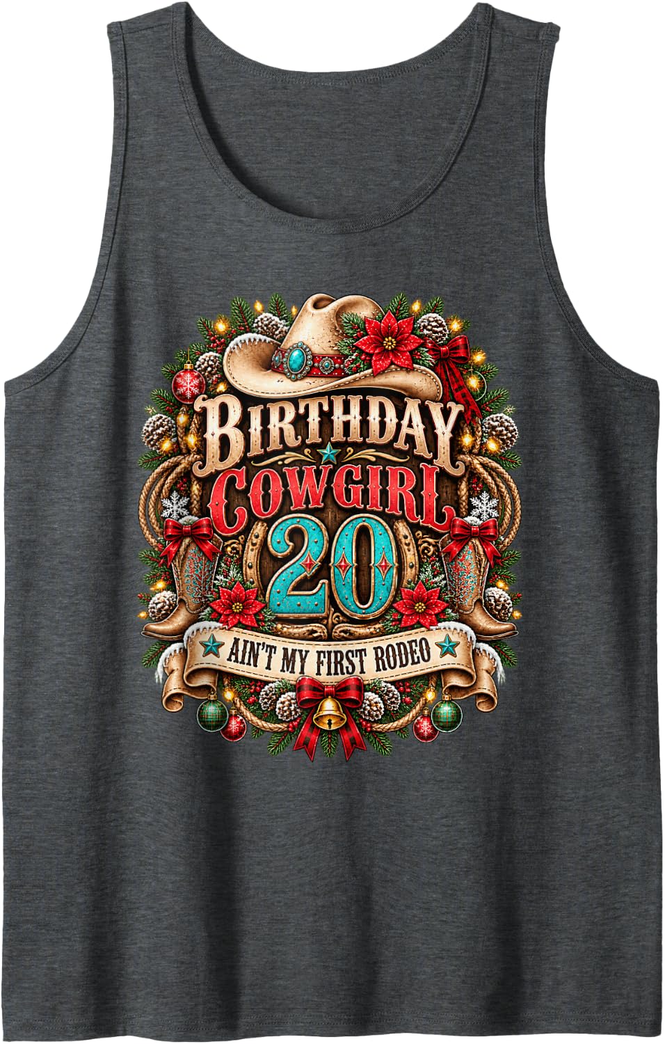 20th Birthday Cowgirl Christmas Rodeo 20 Yr Old Western Girl Sleeveless Tank Top - Dark Heather Grey