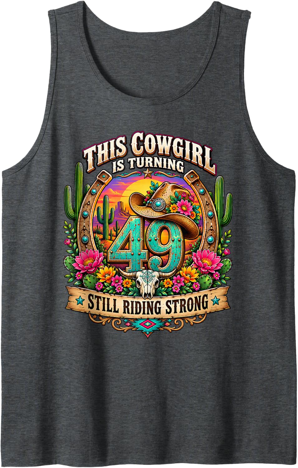 49th Birthday Cowgirl 49 Year Old Country Western Girl Women Sleeveless Tank Top - Dark Heather Grey