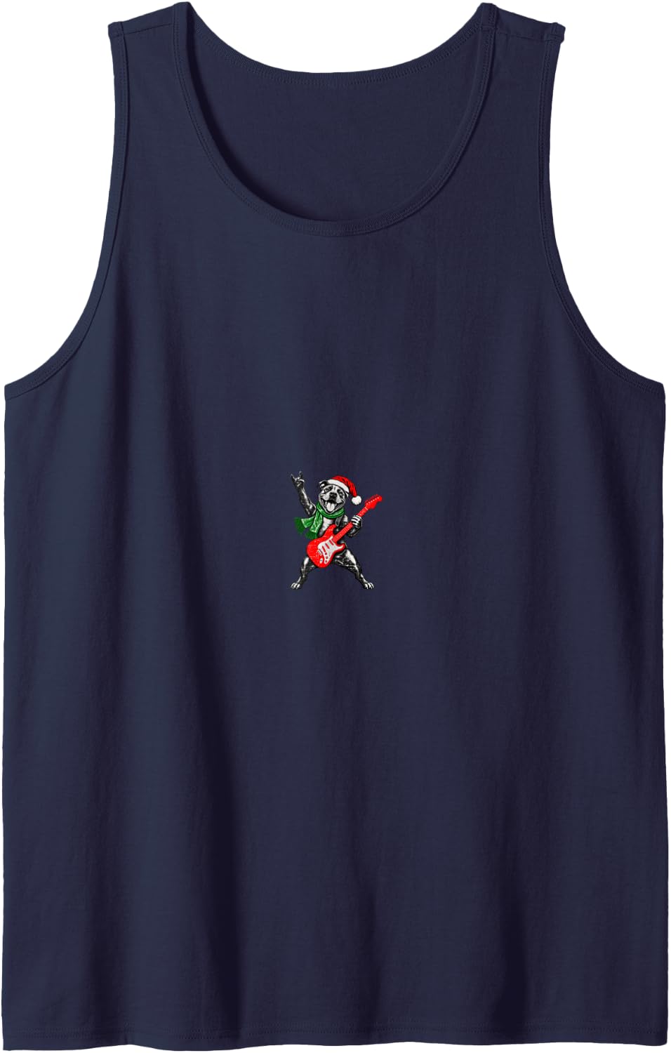 Vintage Pitbull Rock Playing Guitar Funny Christmas Sleeveless Tank Top - Navy Blue