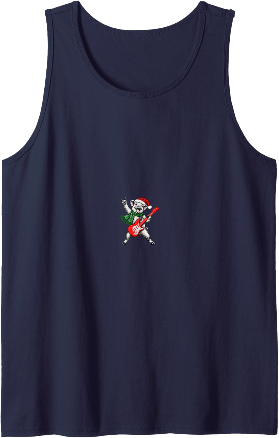 Vintage Pig Rock Playing Guitar Funny Christmas Sleeveless Tank Top - Navy Blue