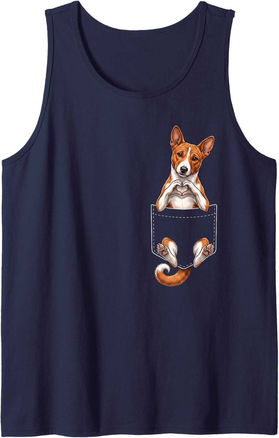 Basenji Pocket Heart Sign Dog Valentines Sleeveless Tank Top - Navy Blue