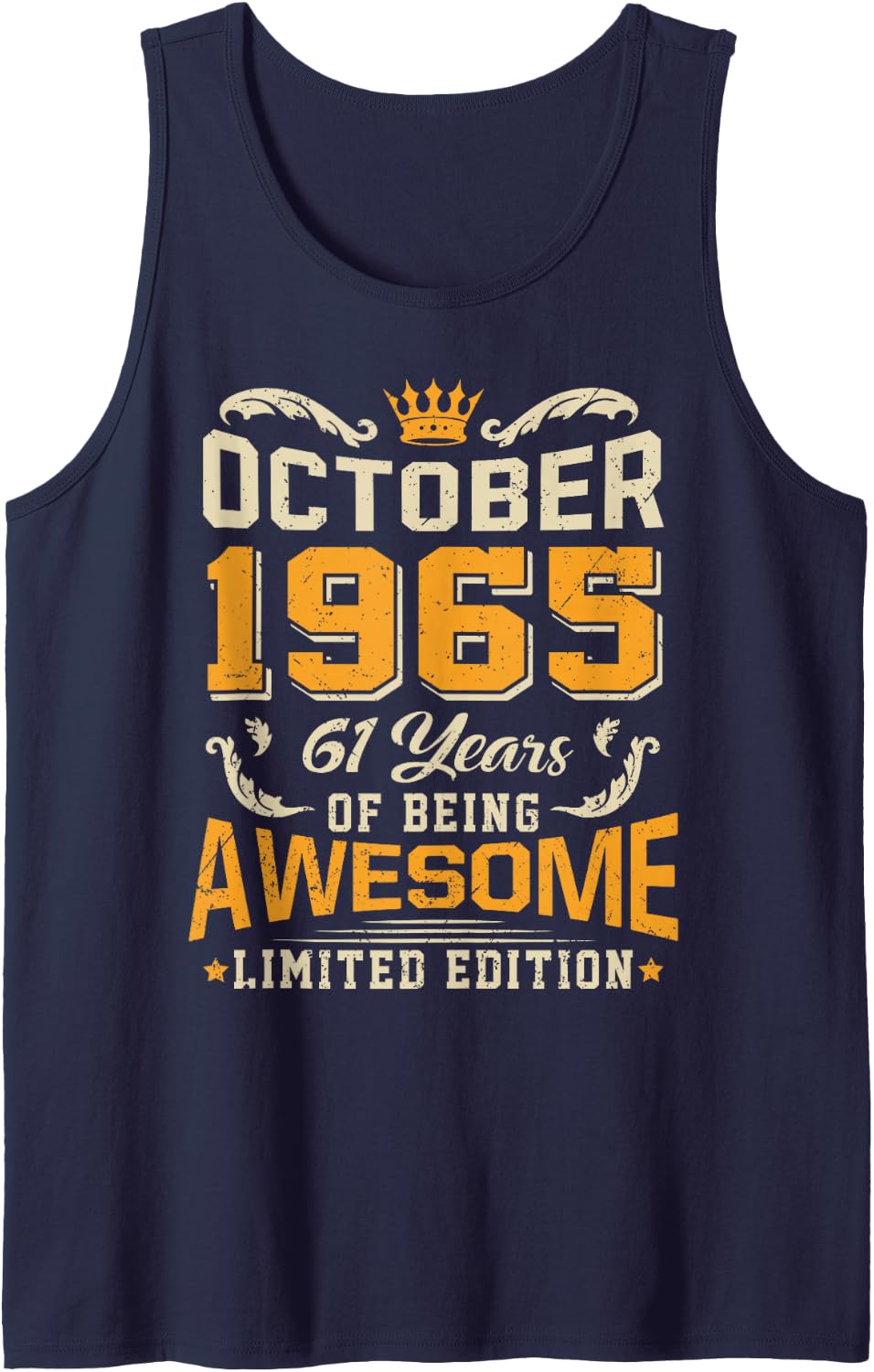 October 1965 Vintage 61 Years Awesome 61st Birthday Sleeveless Tank Top - Navy Blue