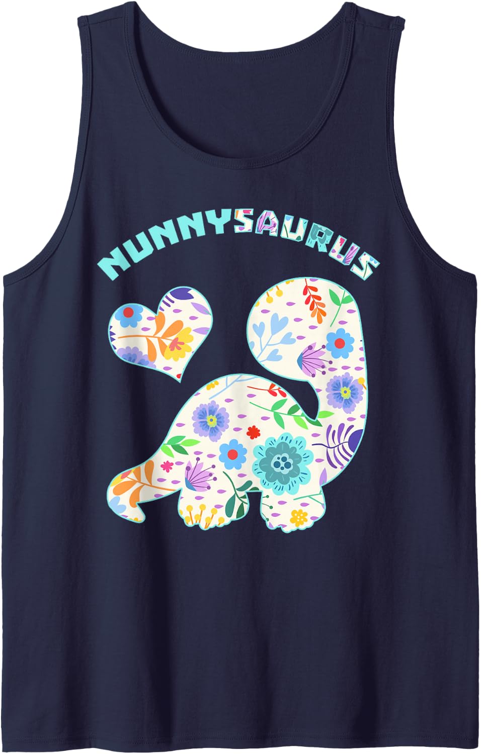 Nunnysaurus Dinosaur Family Relationship Dino Floral Sleeveless Tank Top - Navy Blue
