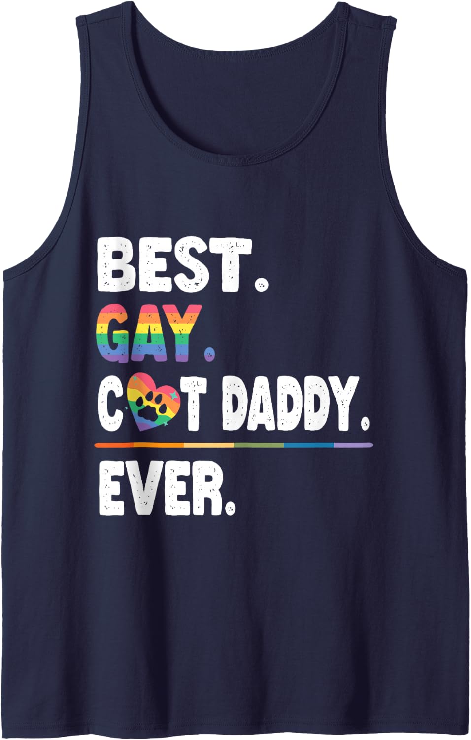 Big Paw LGBT Heart Best Gay Cat Daddy Ever Accept Proud Love Sleeveless Tank Top - Navy Blue