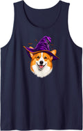 Corgi Halloween Witch Hat Spooky Pembroke Welsh Dog Mom Tank Top - Navy Blue