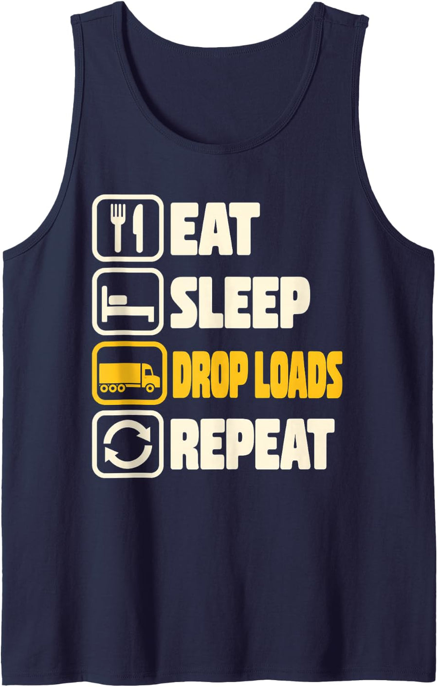 Men's Trucker Funny Truck Driver Men Eat Sleep Drop Loads Repeat Sleeveless Tank Top - Navy Blue