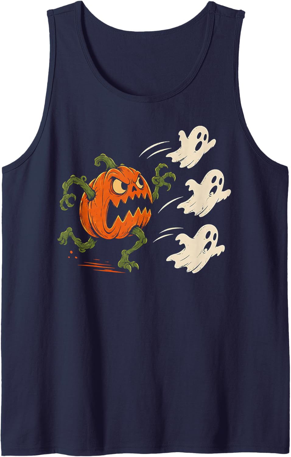 Halloween Shirts Pumpkin Cute Ghosts Spooky Jack O Lantern Sleeveless Tank Top - Navy Blue
