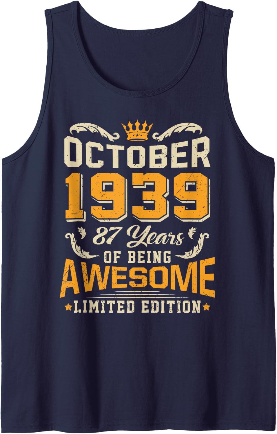 October 1939 Vintage 87 Years Awesome 87th Birthday Sleeveless Tank Top - Navy Blue