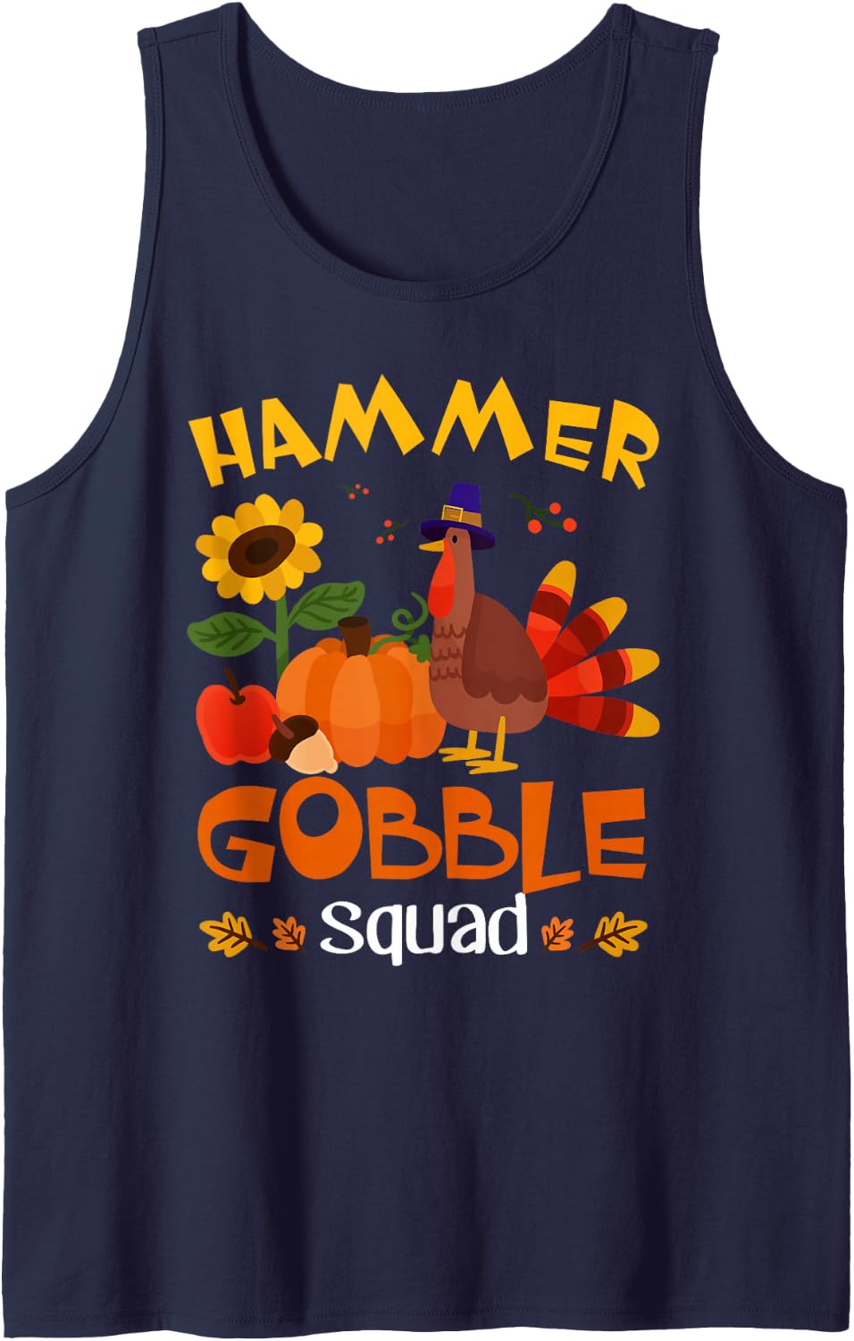 Hammer Gobble Squad Turkey Thanksgiving Sleeveless Tank Top - Navy Blue