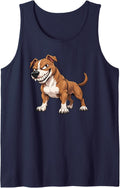 Cool Cartoon Pitbull Grinning Comic Design Sleeveless Tank Top - Navy Blue