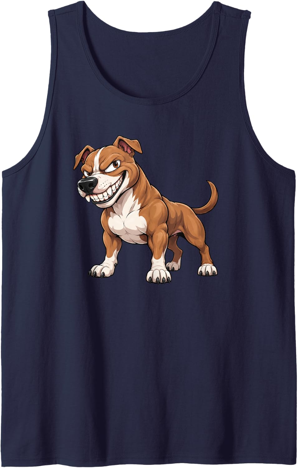 Cool Cartoon Pitbull Grinning Comic Design Sleeveless Tank Top - Navy Blue