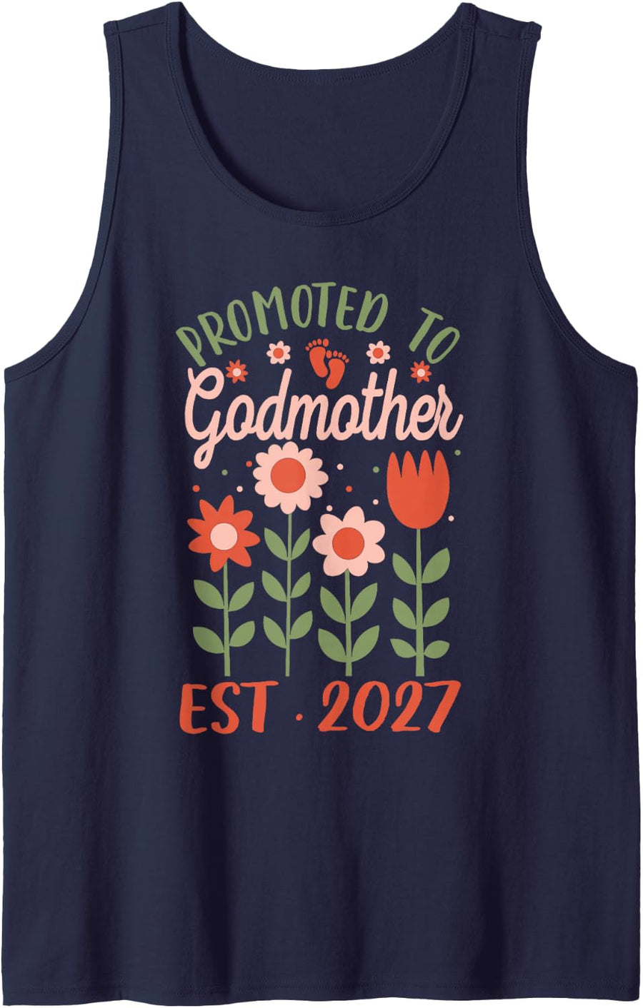 Promoted to Godmother Est. 2027 Sleeveless Tank Top - Navy Blue