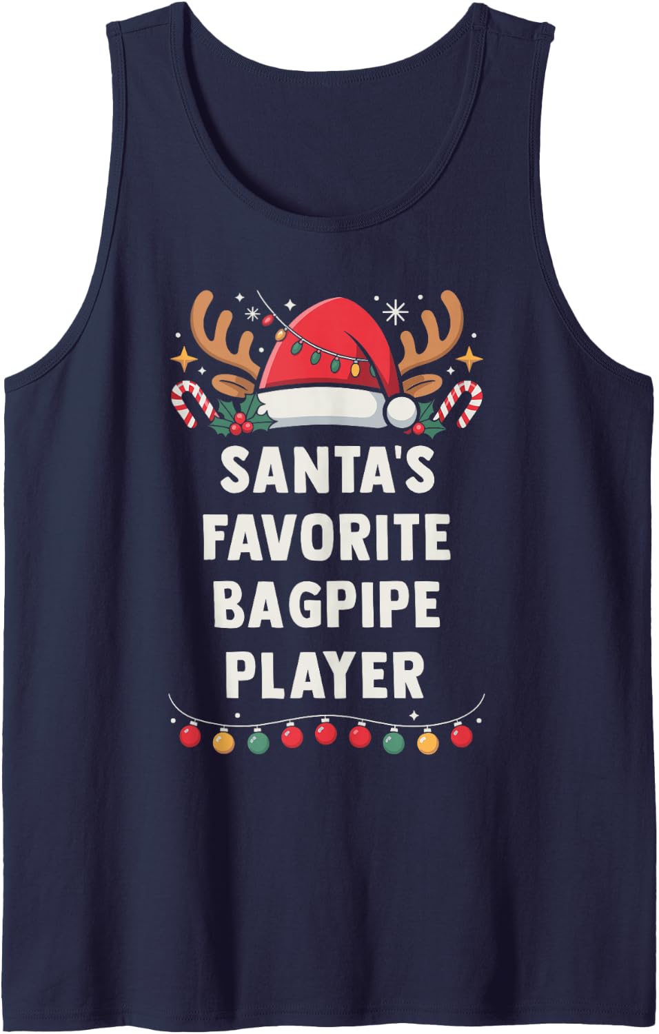 Santa's Favorite Bagpipe Player Christmas Concert Crew Sleeveless Tank Top - Navy Blue