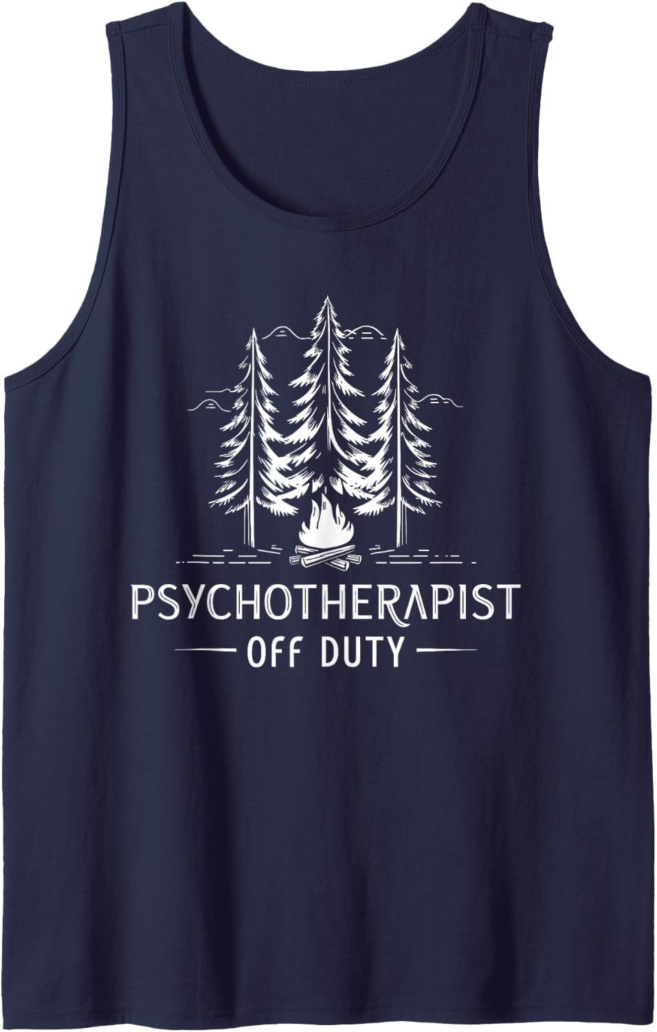 Psychotherapist Off Duty Relaxing Camping Scene Therapists Sleeveless Tank Top - Navy Blue
