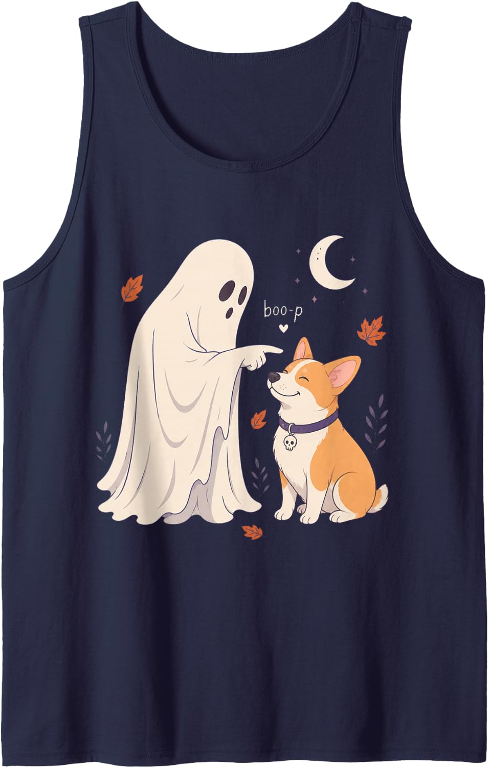Funny Ghost Corgi (Pembroke Welsh) Dog Boop Halloween Women Tank Top - Navy Blue