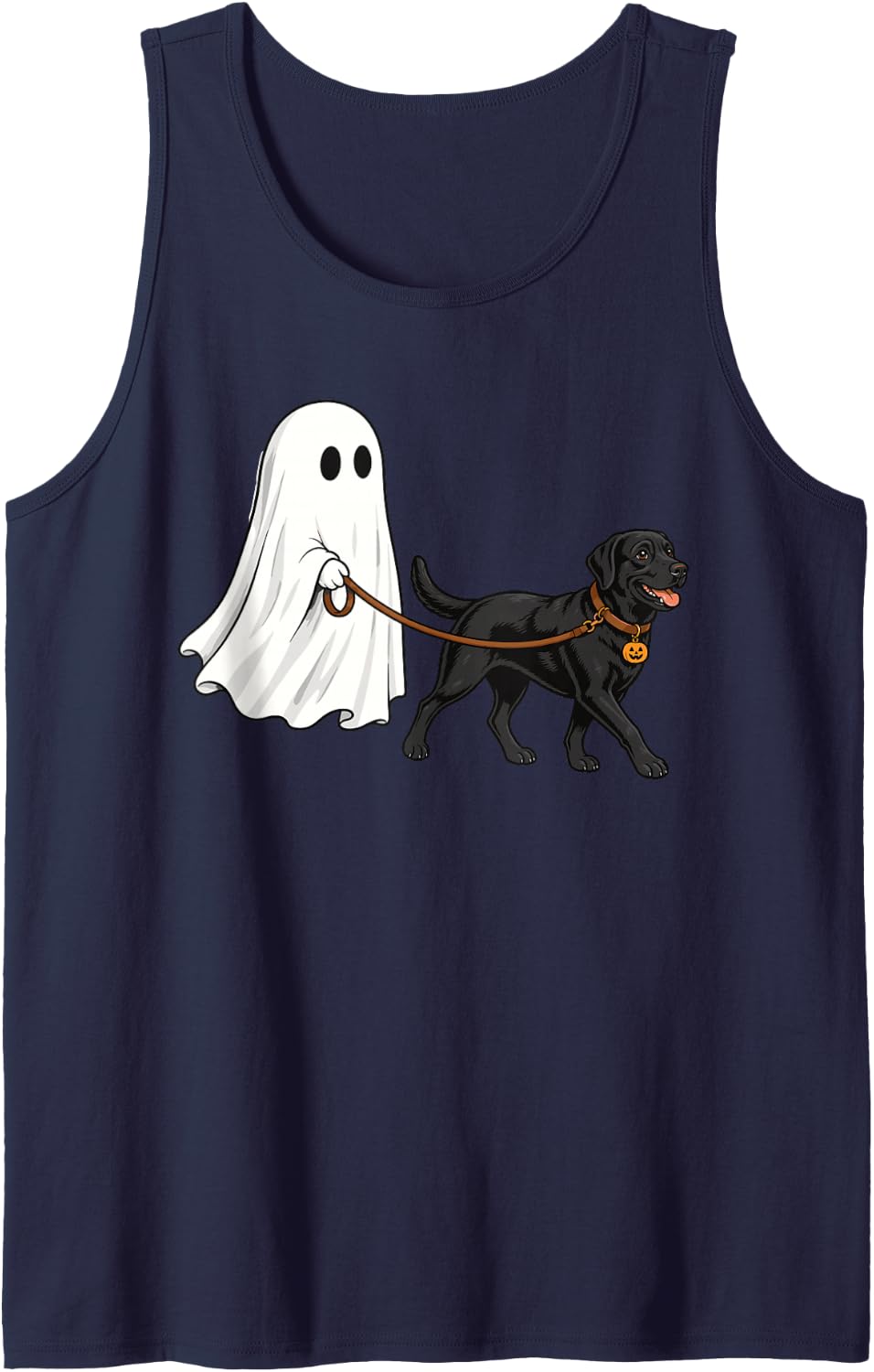 Ghost Walking Black Lab Halloween Sleeveless Tank Top - Navy Blue