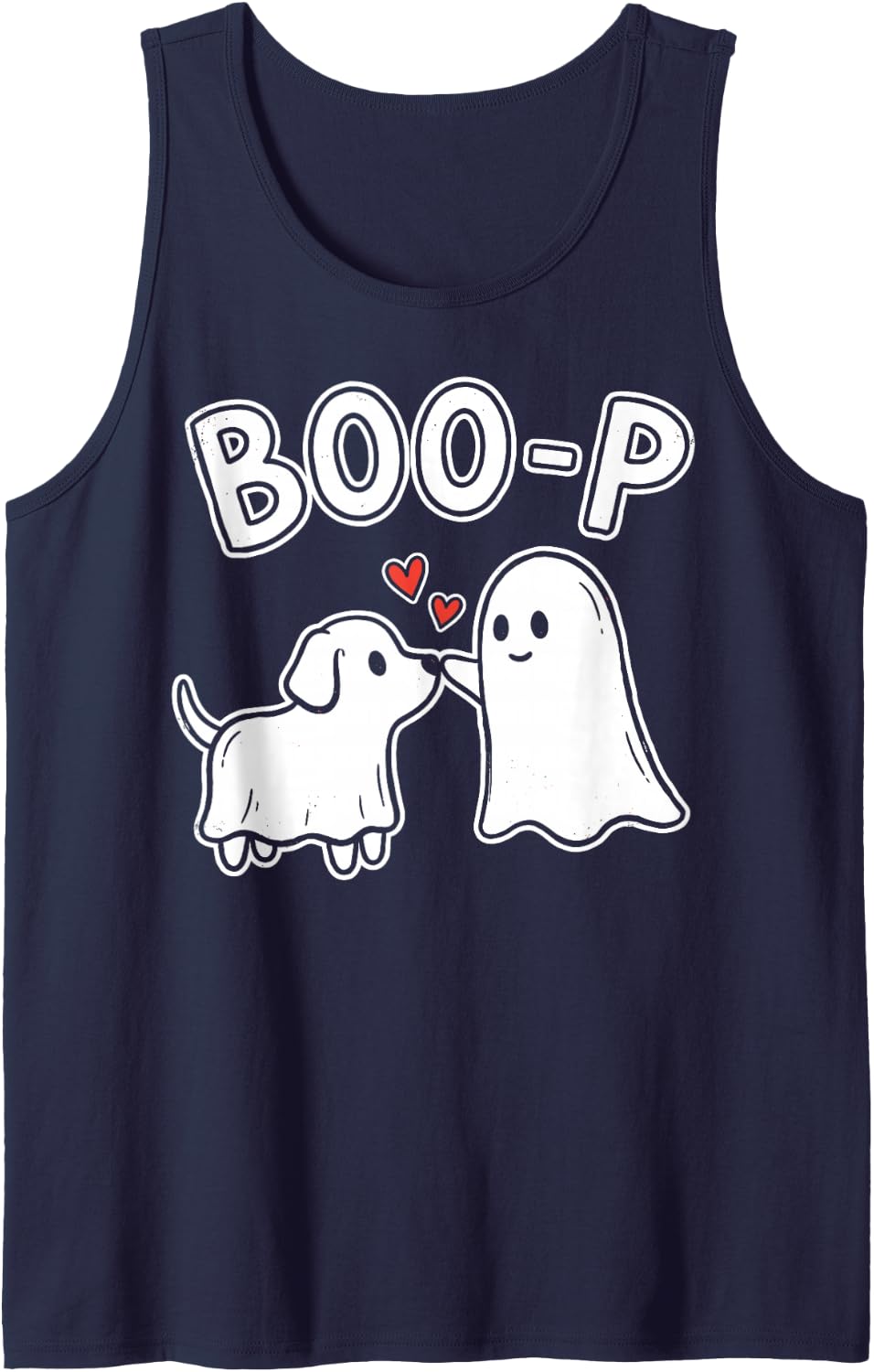 Cute Halloween Boo-P Ghost Dog Boop Snoot Funny Pun Sleeveless Tank Top - Navy Blue