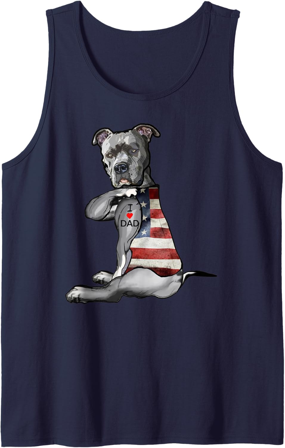 Dog Pitbull I Love Dad Tattoo Fathers Day Tank Top - Navy Blue