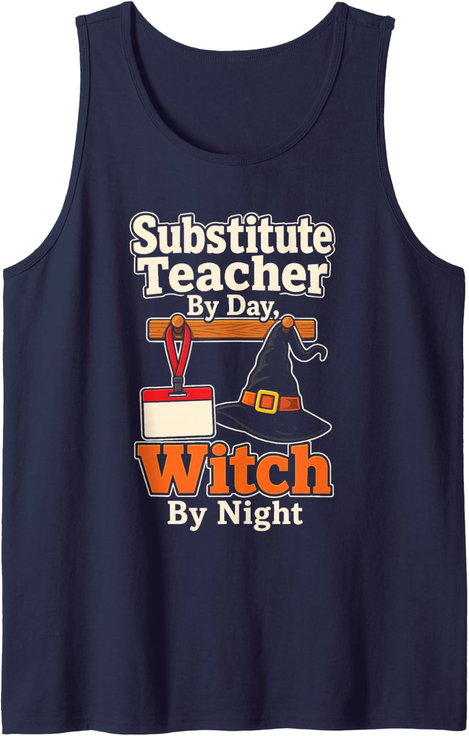 Substitute Teacher By Day Witch By Night Halloween Sleeveless Tank Top - Navy Blue